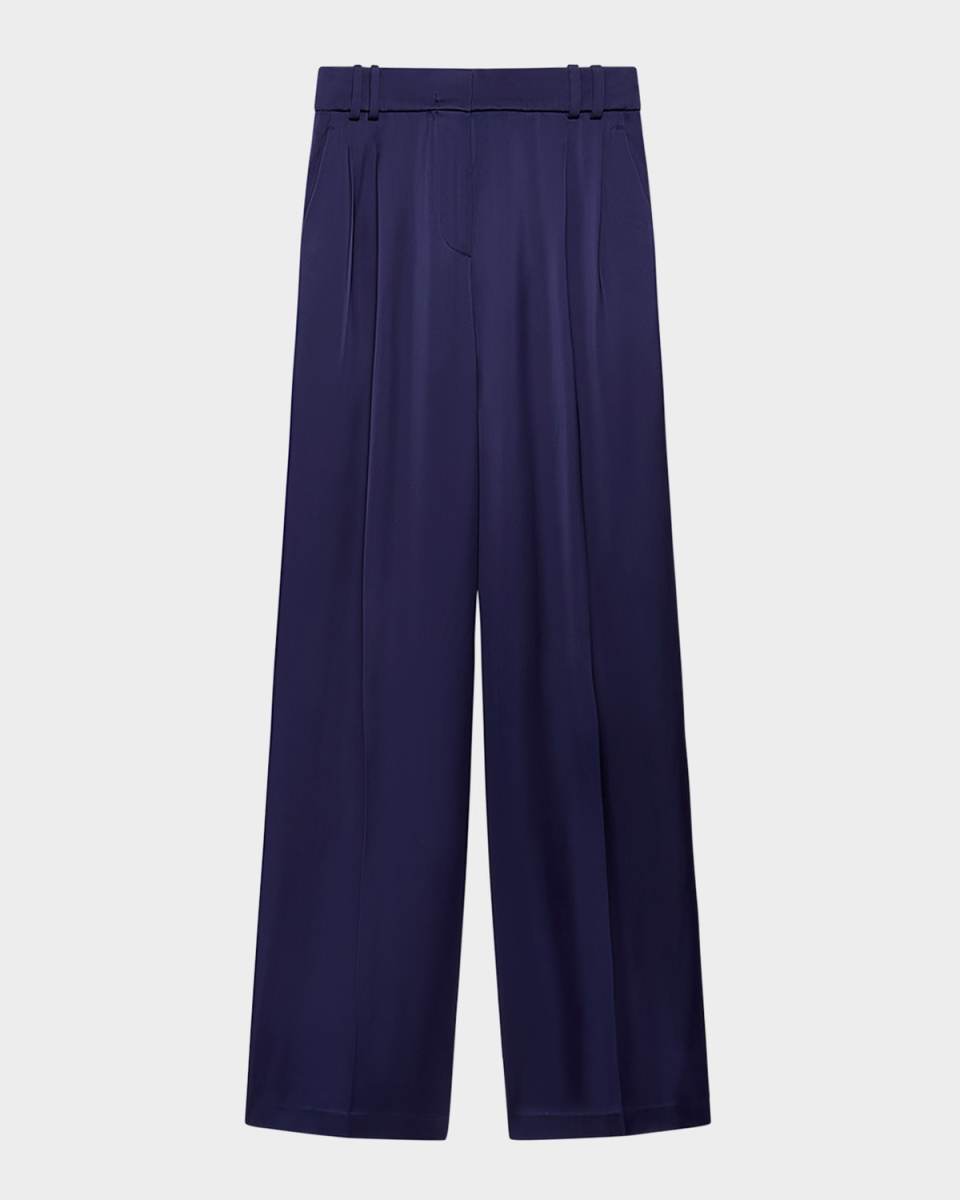 Double-Pleated Satin Wide-Leg Trousers